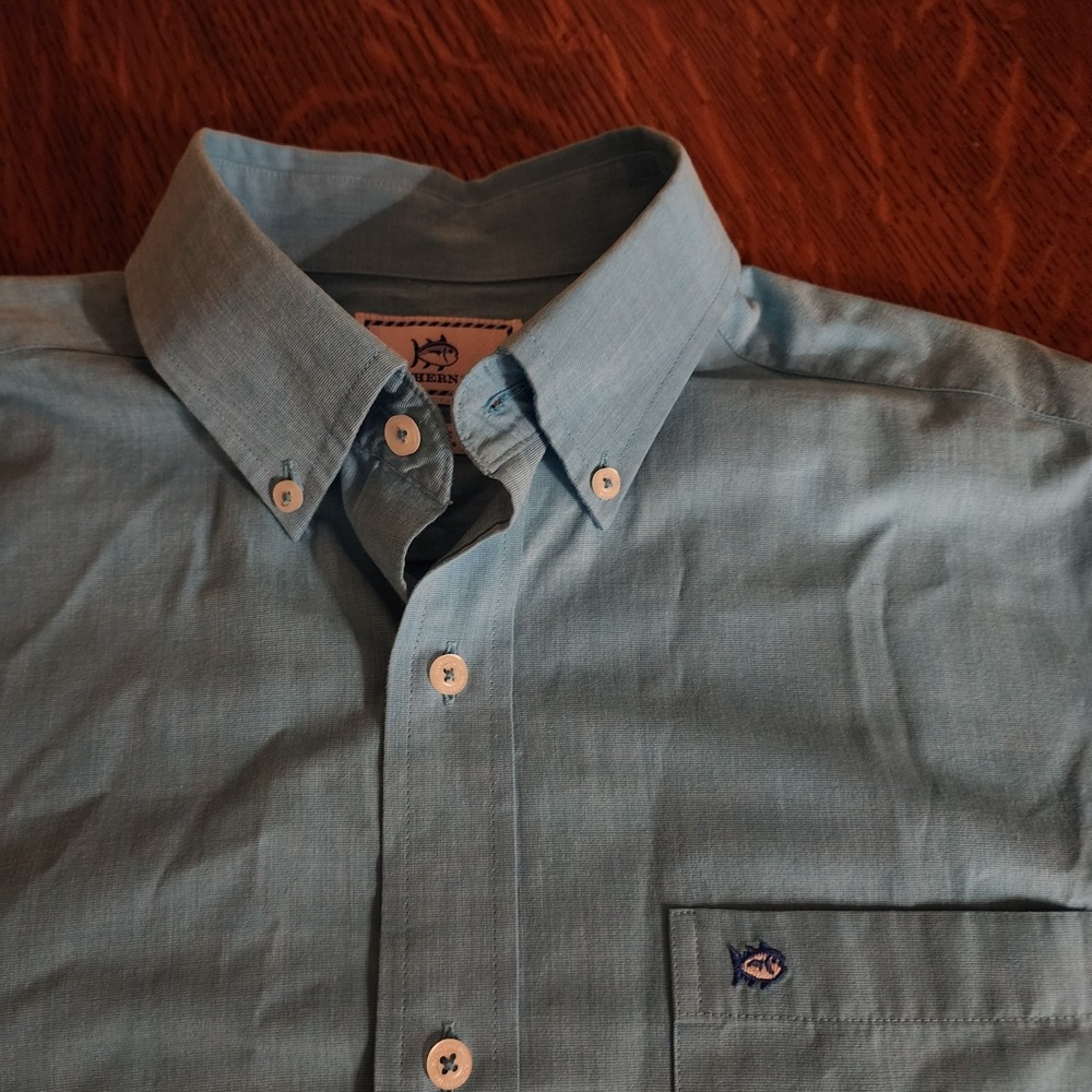 Southern Tide Mens Small Aqua Blue  Button Down Shirt Preppy Professional Dapper